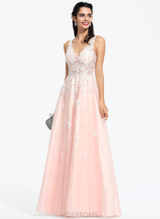 Paloma Ball-Gown/Princess Prom Dresses Lace With Floor-Length Sequins V-neck Beading Tulle