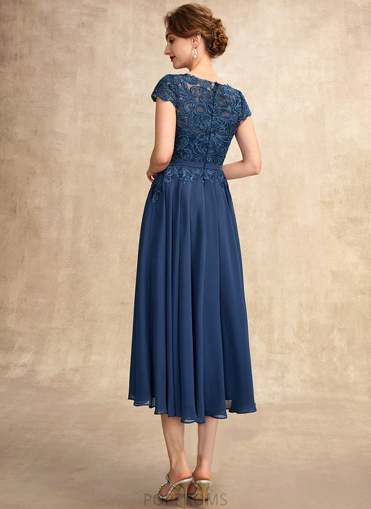 Mother Bride Mother of the Bride Dresses the Dress Scoop of Tea-Length A-Line Chiffon Lace Neck Melina