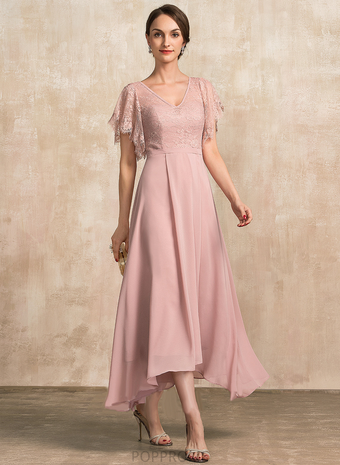 Val A-Line Ankle-Length V-neck Mother of the Bride Dresses Lace the of Mother Bride Dress Chiffon