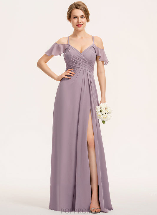 Silhouette Neckline Ruffle Floor-Length Fabric CascadingRuffles Embellishment A-Line V-neck SplitFront Length Lyla Bridesmaid Dresses