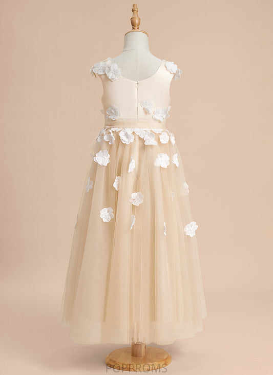 Flower Lillie A-Line Tulle - Girl Sleeveless Scoop Ankle-length With Dress Flower Girl Dresses Lace/Flower(s) Neck