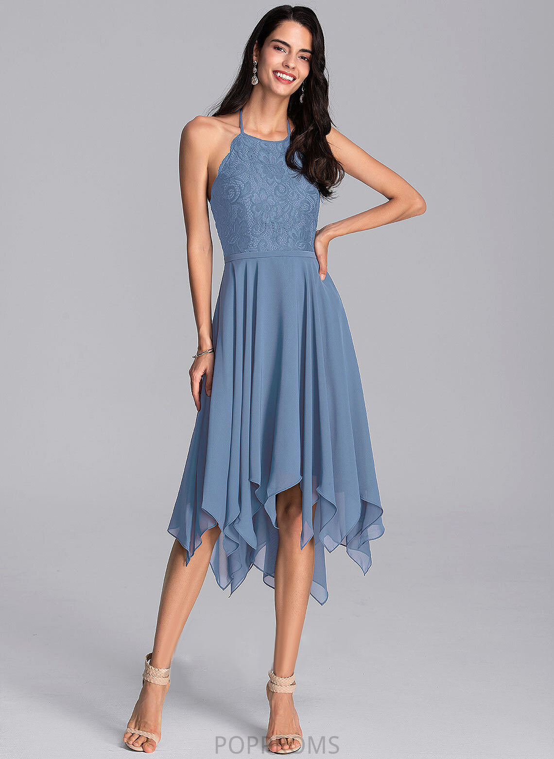 A-Line Asymmetrical Halter Lace Dress Homecoming Dresses Chiffon With Homecoming Ariel