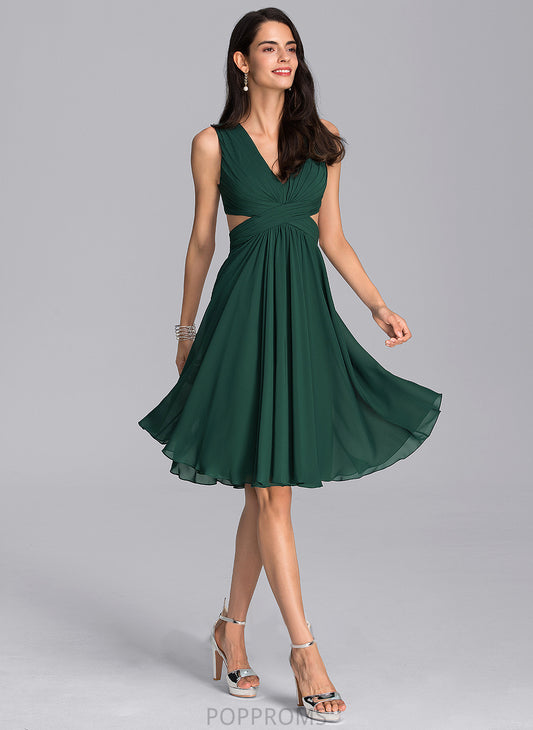 Cocktail Ruffle A-Line V-neck Hedda Dress With Knee-Length Chiffon Cocktail Dresses