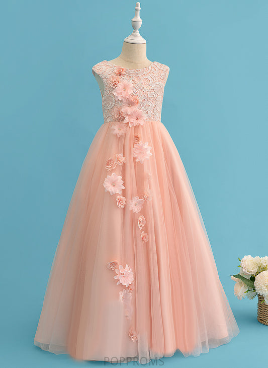 Flower With - Sleeveless Scoop Neck Tulle/Lace Flower Girl Dresses Floor-length Lyla Ball-Gown/Princess Beading/Flower(s) Girl Dress