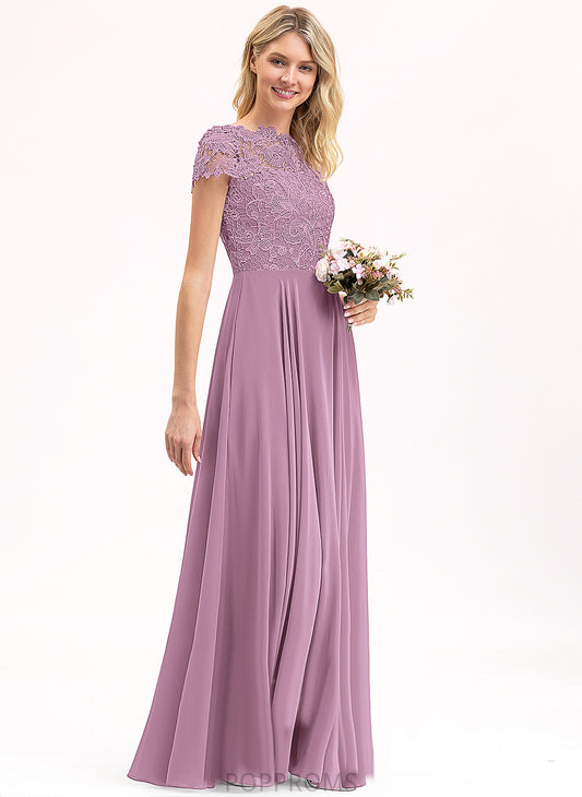 Lace Floor-Length Chiffon Scoop Itzel Prom Dresses A-Line