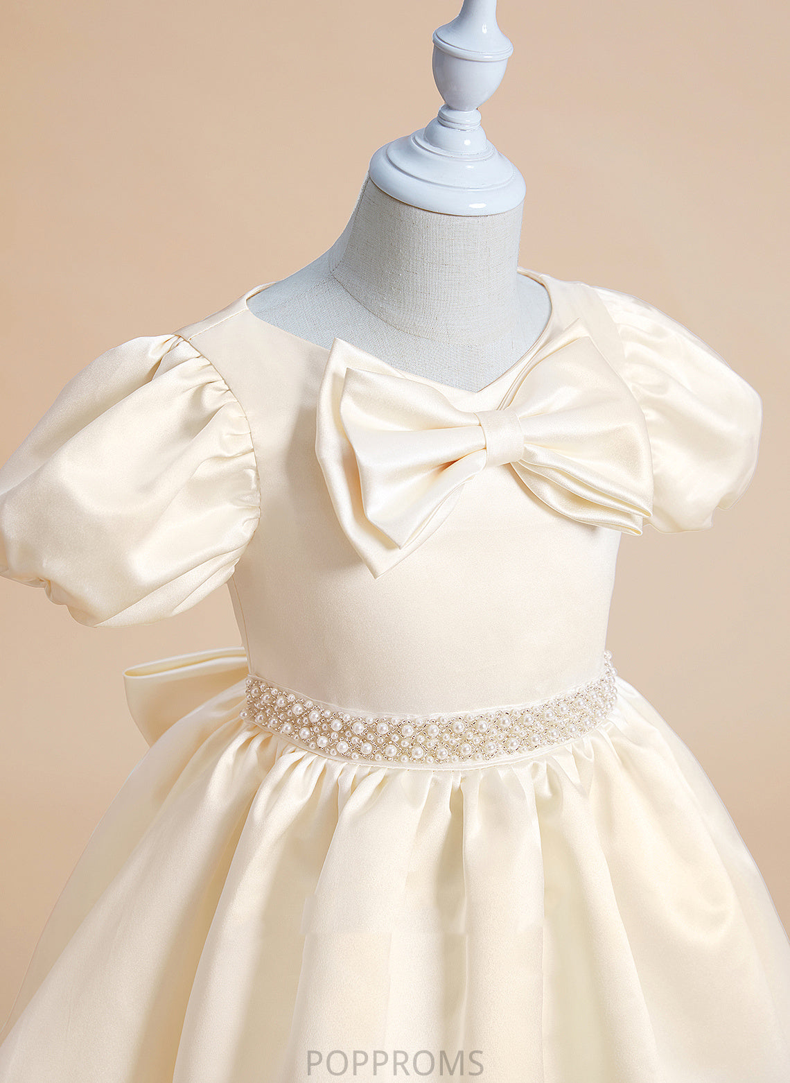 Beading/Bow(s) Ball-Gown/Princess Satin Flower Short With Knee-length Sleeves Dress V-neck Flower Girl Dresses Girl - Mandy