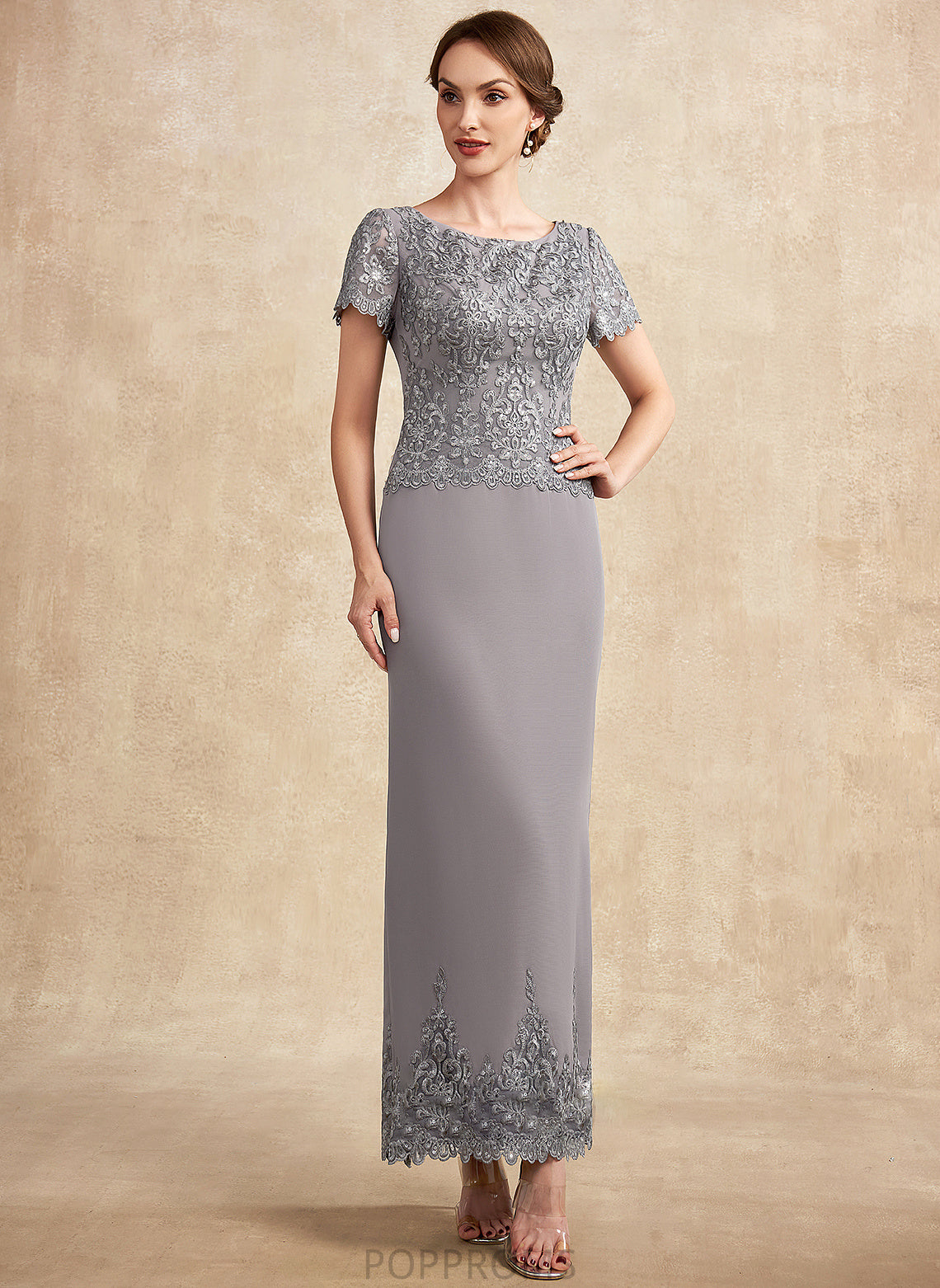 Sequins Ankle-Length Sheath/Column the of Neck Londyn Bride With Mother Chiffon Lace Dress Scoop Mother of the Bride Dresses