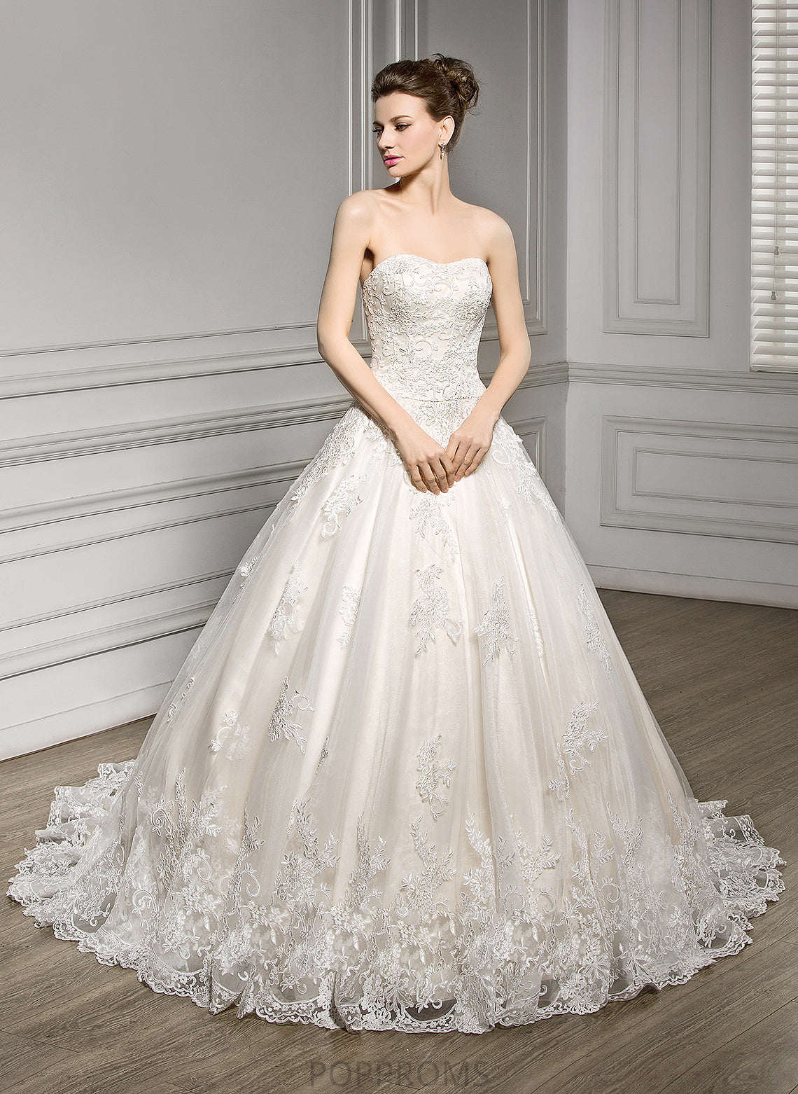 Wedding Dresses Tulle Angelina Ball-Gown/Princess Court Sweetheart Lace Train Dress Wedding