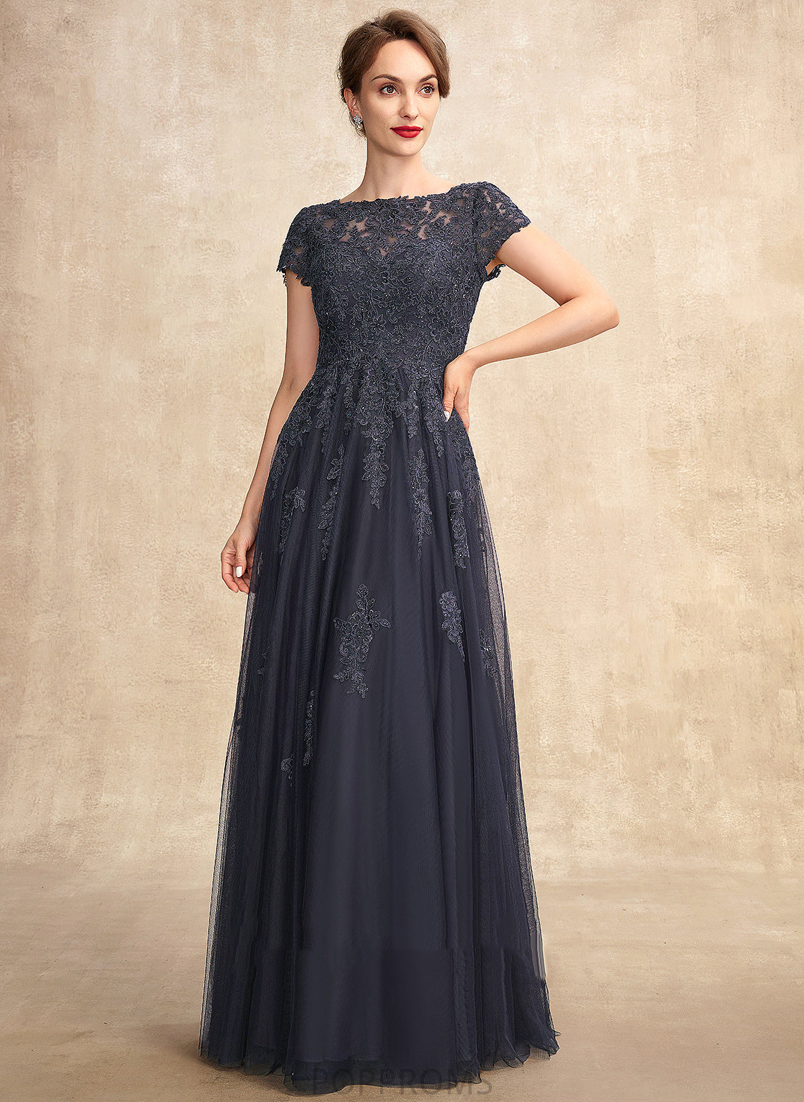 Mother Tulle the With Dress Mother of the Bride Dresses Lace Bride Beading Floor-Length of Scoop Neck A-Line Mckinley