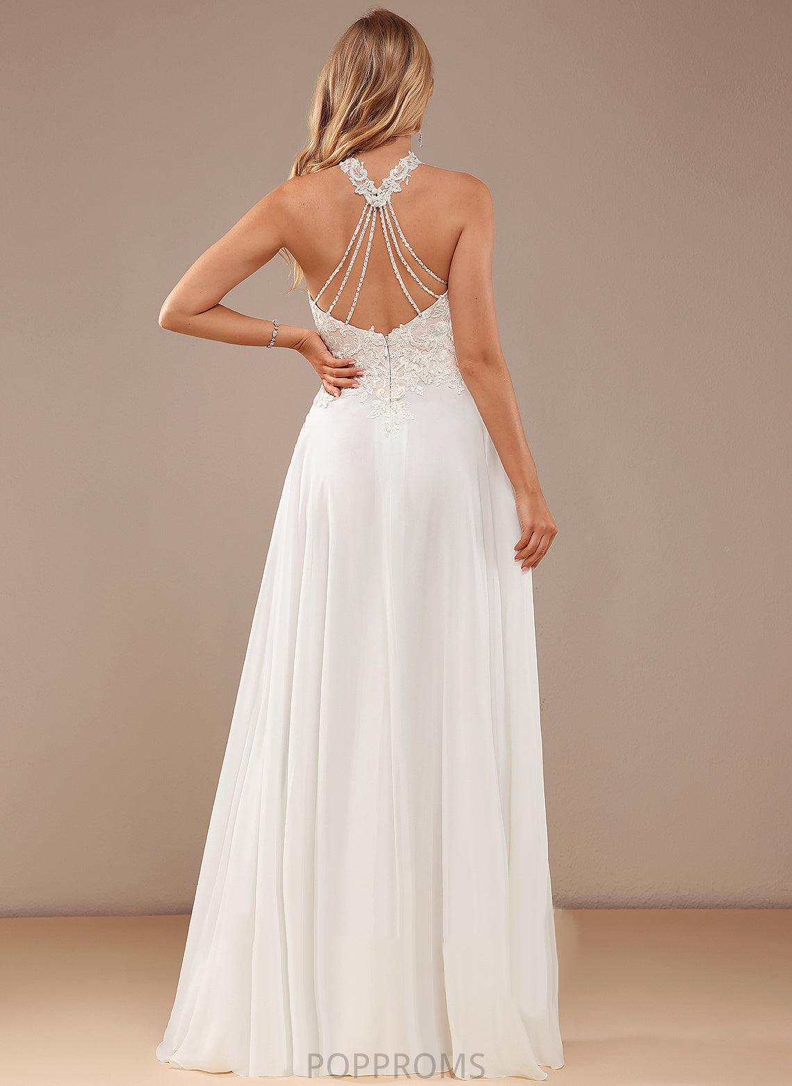 Dress Beading Chiffon With Lace Split Front Neck Wedding Dresses Lace Sequins Floor-Length High Jocelynn Wedding A-Line