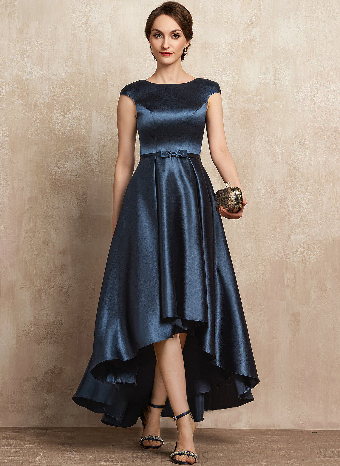 the Mother of the Bride Dresses Bow(s) A-Line Bride With of Pockets Scoop Asymmetrical Neck Mother Itzel Dress Satin