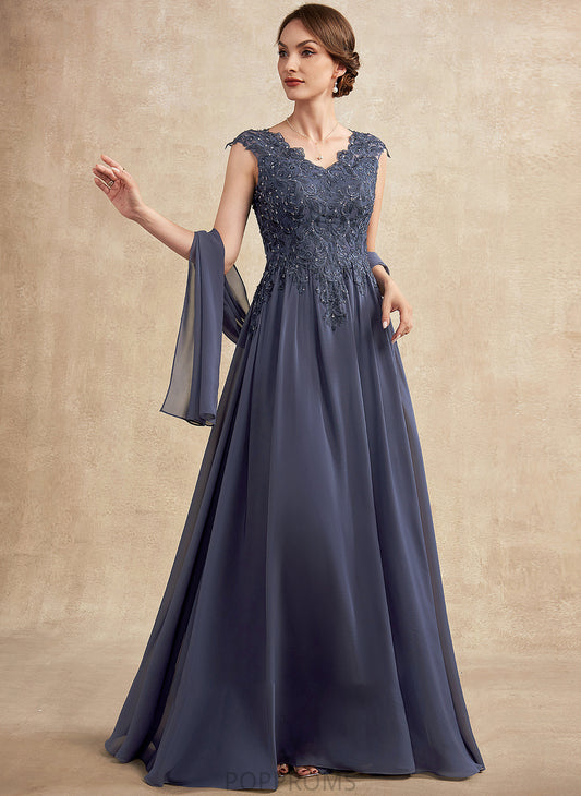 A-Line Beading V-neck Mother of the Bride Dresses of Liana Bride With Mother Floor-Length Chiffon Lace Sequins Dress the