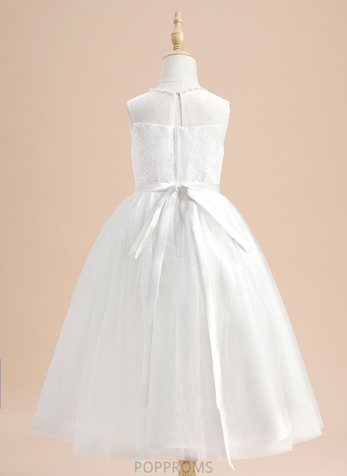 Tea-length Scoop Beading Neck - Hailie With Girl A-Line Dress Flower Tulle Flower Girl Dresses Sleeveless