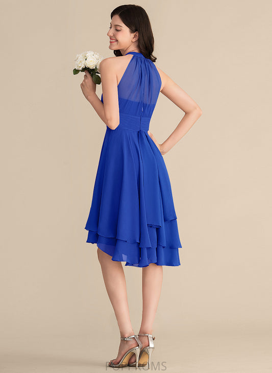 ScoopNeck Ruffle Length Silhouette Fabric Embellishment Asymmetrical A-Line Neckline Khloe V-Neck Natural Waist Bridesmaid Dresses