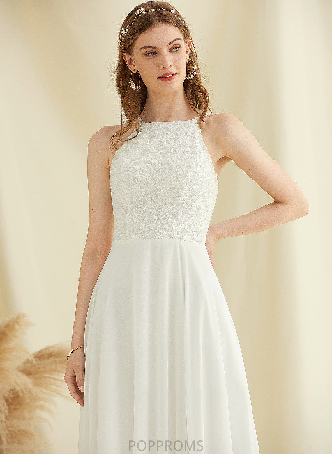 Wedding Dresses Lace Floor-Length Neck Dress Pockets Chiffon A-Line Wedding Madilyn With Scoop