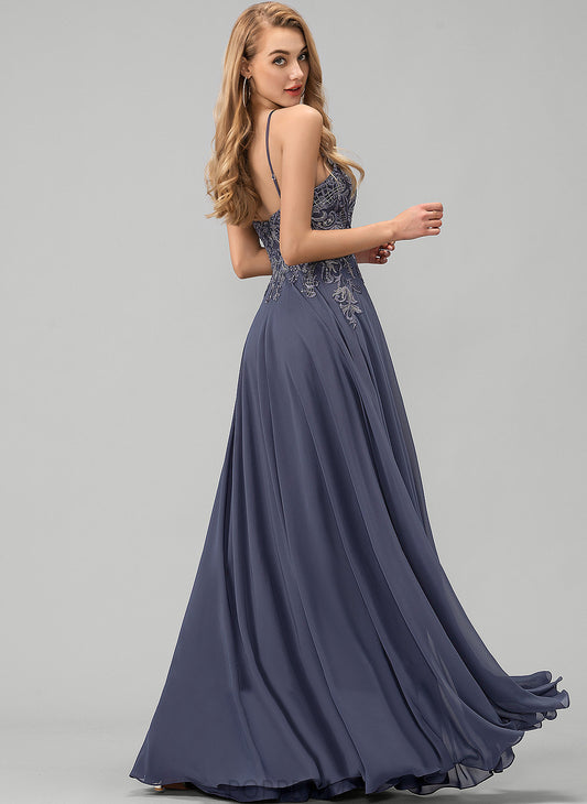 Prom Dresses A-Line With Sequins Chiffon Laney Scoop Lace Floor-Length