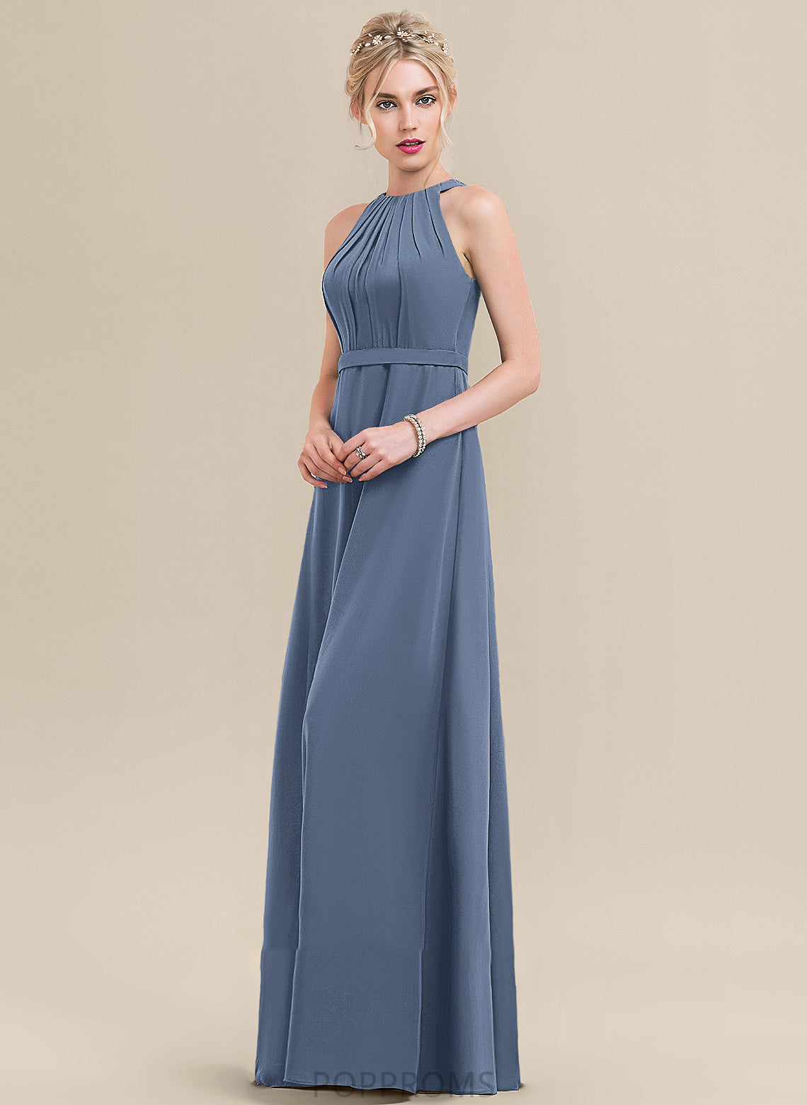 Length Fabric A-Line Silhouette Ruffle Embellishment Neckline ScoopNeck Floor-Length Hadassah Sleeveless Floor Length Bridesmaid Dresses