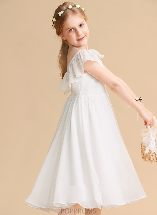 Flower Girl Dresses Sleeveless Chiffon/Satin Tea-length Dress Girl Flower - A-Line V-neck Madilyn