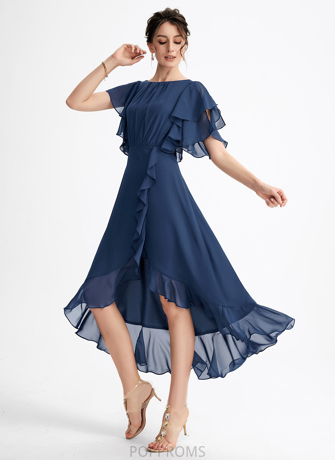 A-Line Cascading Asymmetrical Meg Cocktail Dresses Dress Neck Ruffles Cocktail Chiffon Scoop With