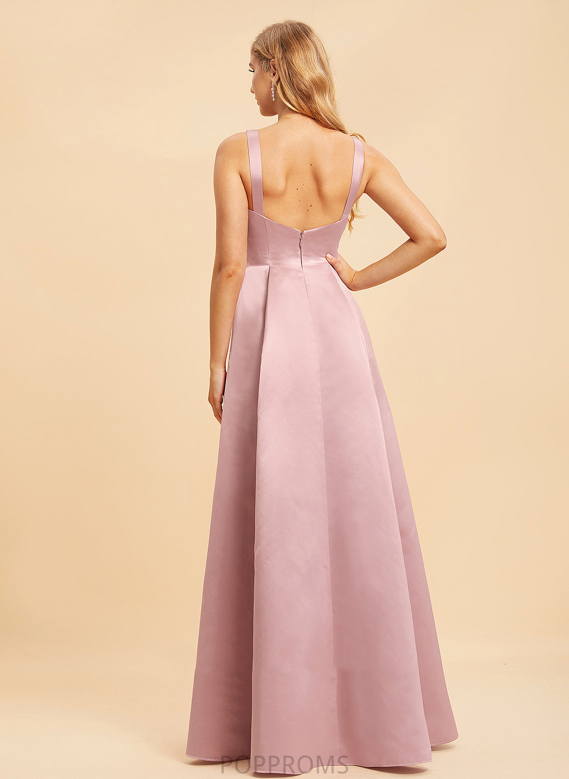 Straps Fabric V-neck A-Line Silhouette Satin Length Neckline Floor-Length Jaden Sleeveless Floor Length Bridesmaid Dresses