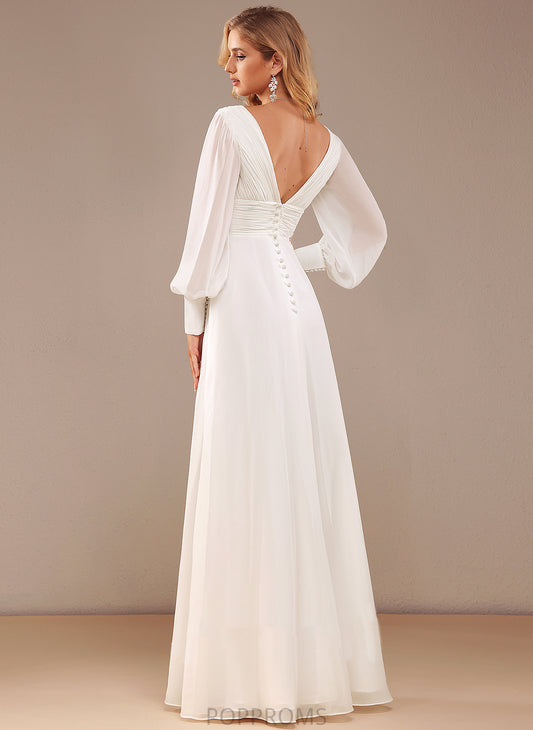 With Ruffle A-Line Wedding Chiffon Floor-Length Hanna Wedding Dresses Dress V-neck