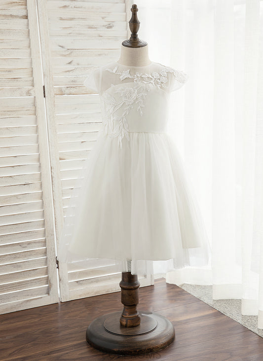 Tulle/Lace Girl Scoop Sleeveless A-Line Dress Flower Girl Dresses - Knee-length Laney Flower Neck