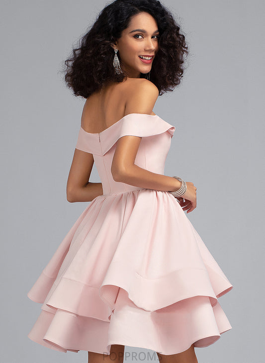 Off-the-Shoulder Cascading Crepe Short/Mini Evie With Homecoming Stretch Dress A-Line Ruffles Homecoming Dresses