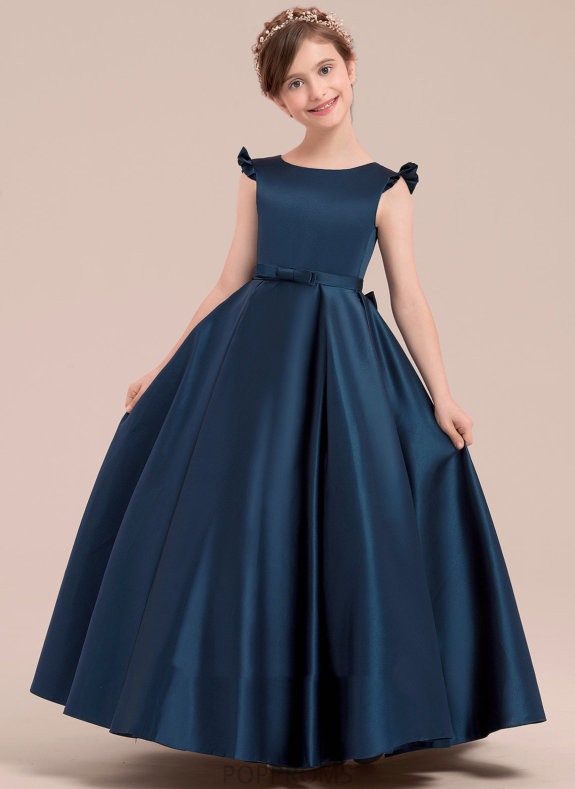 Sleeveless - Floor-length Girl Estrella With Gown Dress Neck Bow(s) Scoop Ball Satin Flower Flower Girl Dresses