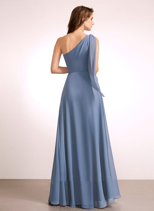 A-Line Floor-Length Embellishment Silhouette Length Neckline Fabric One-Shoulder Bow(s) Amy Natural Waist Straps Bridesmaid Dresses