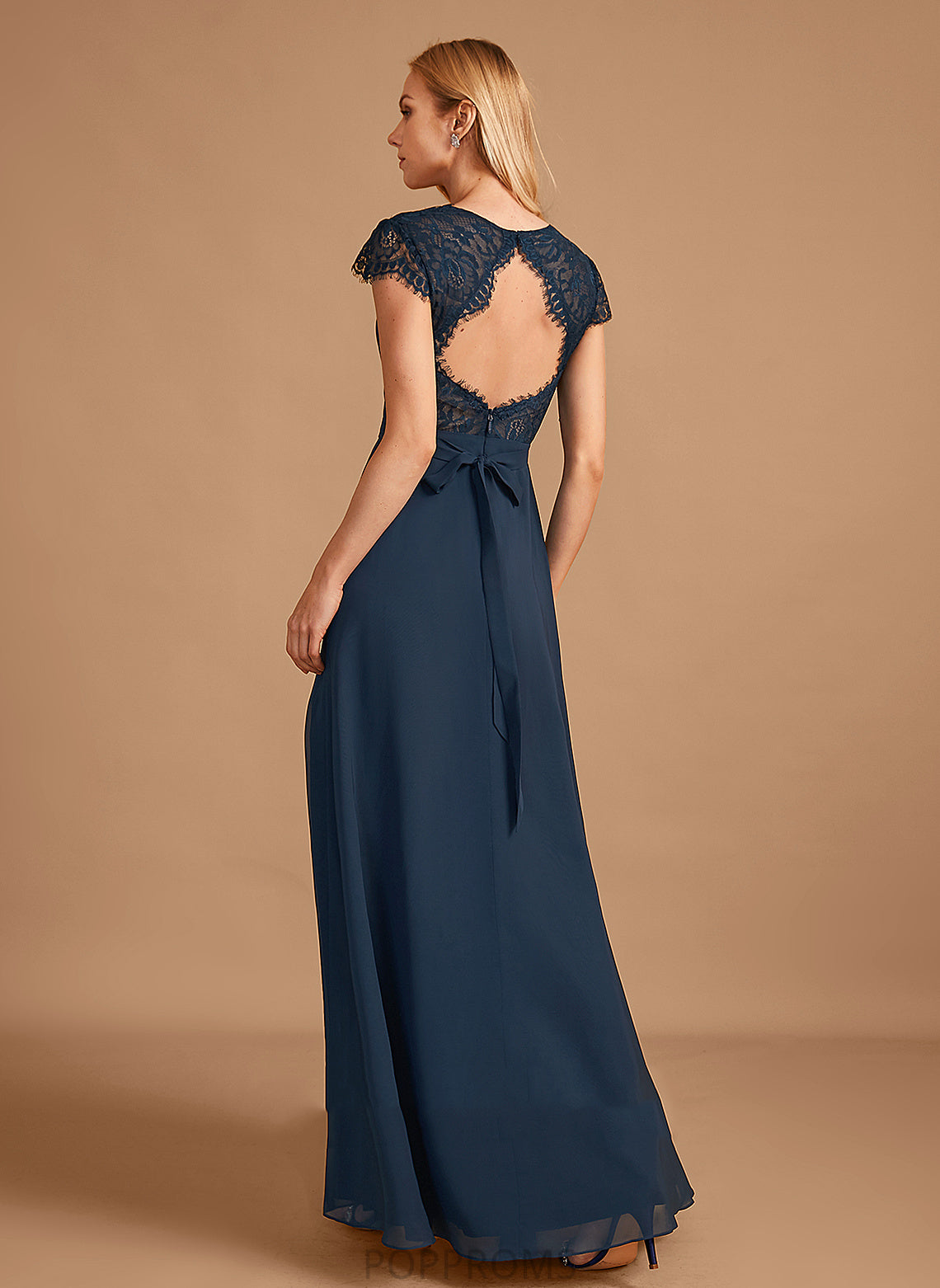 Silhouette Floor-Length Fabric Lace A-Line Embellishment Length Neckline SplitFront V-neck Madelyn Sleeveless Bridesmaid Dresses