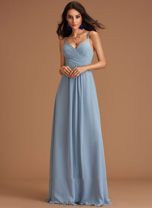 Floor-Length Embellishment A-Line V-neck Length Fabric Silhouette Ruffle Neckline Caitlyn Sleeveless V-Neck Bridesmaid Dresses