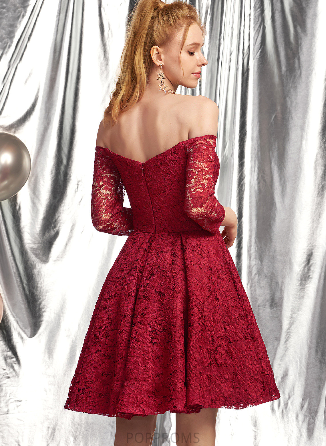 Ruffle Dress A-Line Short/Mini Homecoming Dresses Lace Off-the-Shoulder Kelsey With Homecoming