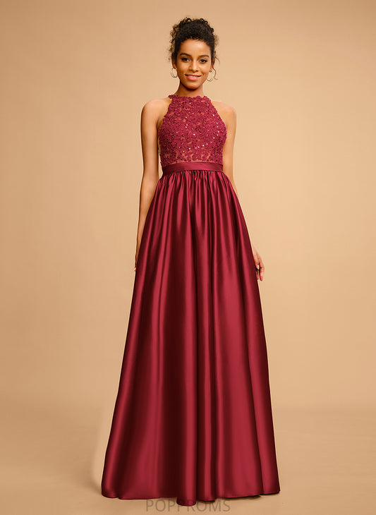 With Lace Halter Prom Dresses Sequins Satin Floor-Length Elvira Ball-Gown/Princess