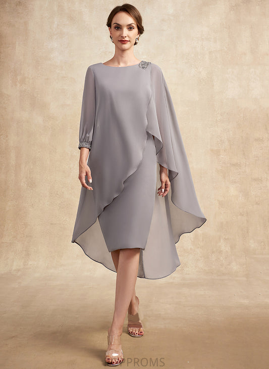 Mother of the Bride Dresses Bride of Mother Knee-Length With the Chiffon Dress Sheath/Column Beading Karlee Neck Scoop