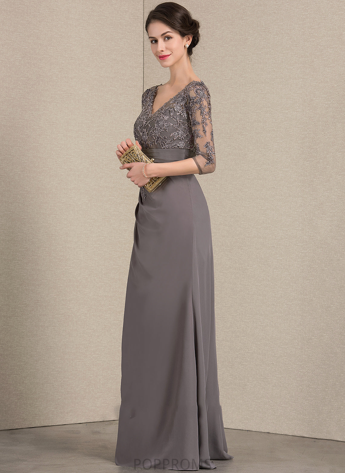 Chiffon Mother of the Bride Dresses Bride of V-neck Mother Floor-Length Lace With Sonia Cascading the Ruffles A-Line Dress