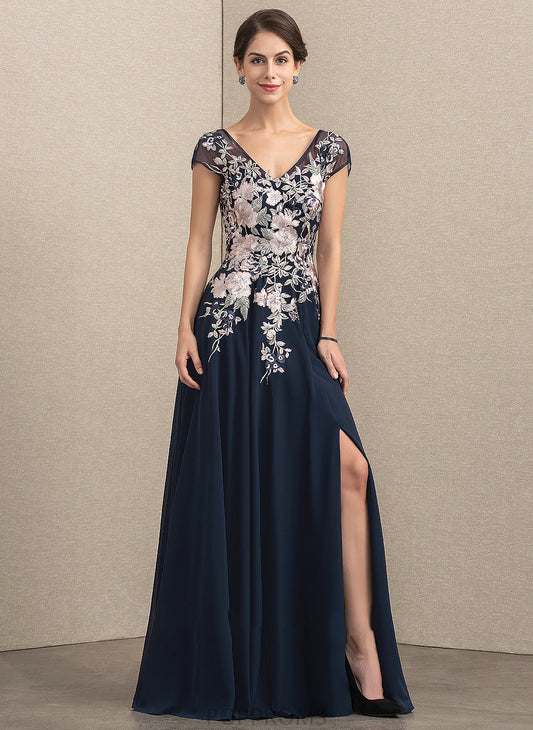 Dress Floor-Length Madge Chiffon the Front Mother V-neck of Bride A-Line Lace Split With Mother of the Bride Dresses