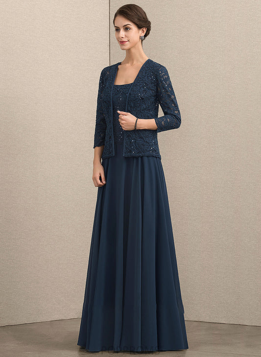 of Mother of the Bride Dresses Mother Square A-Line Dress Bride Sequins the Floor-Length Chiffon Ansley Neckline With Lace