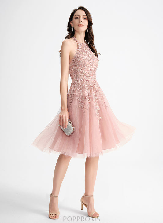 Scoop Tulle Lace Dress Knee-Length Homecoming Dresses Lea A-Line Neck With Homecoming