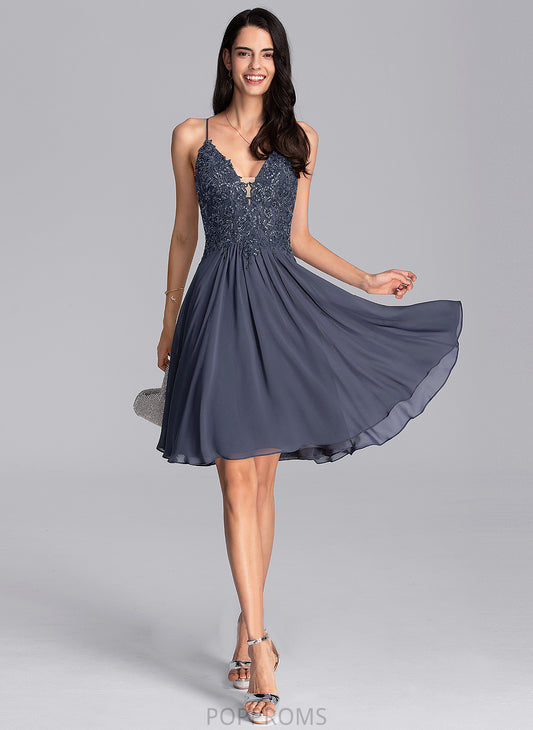 Lace A-Line Chiffon Tia Dress Lace Beading Knee-Length V-neck With Cocktail Cocktail Dresses