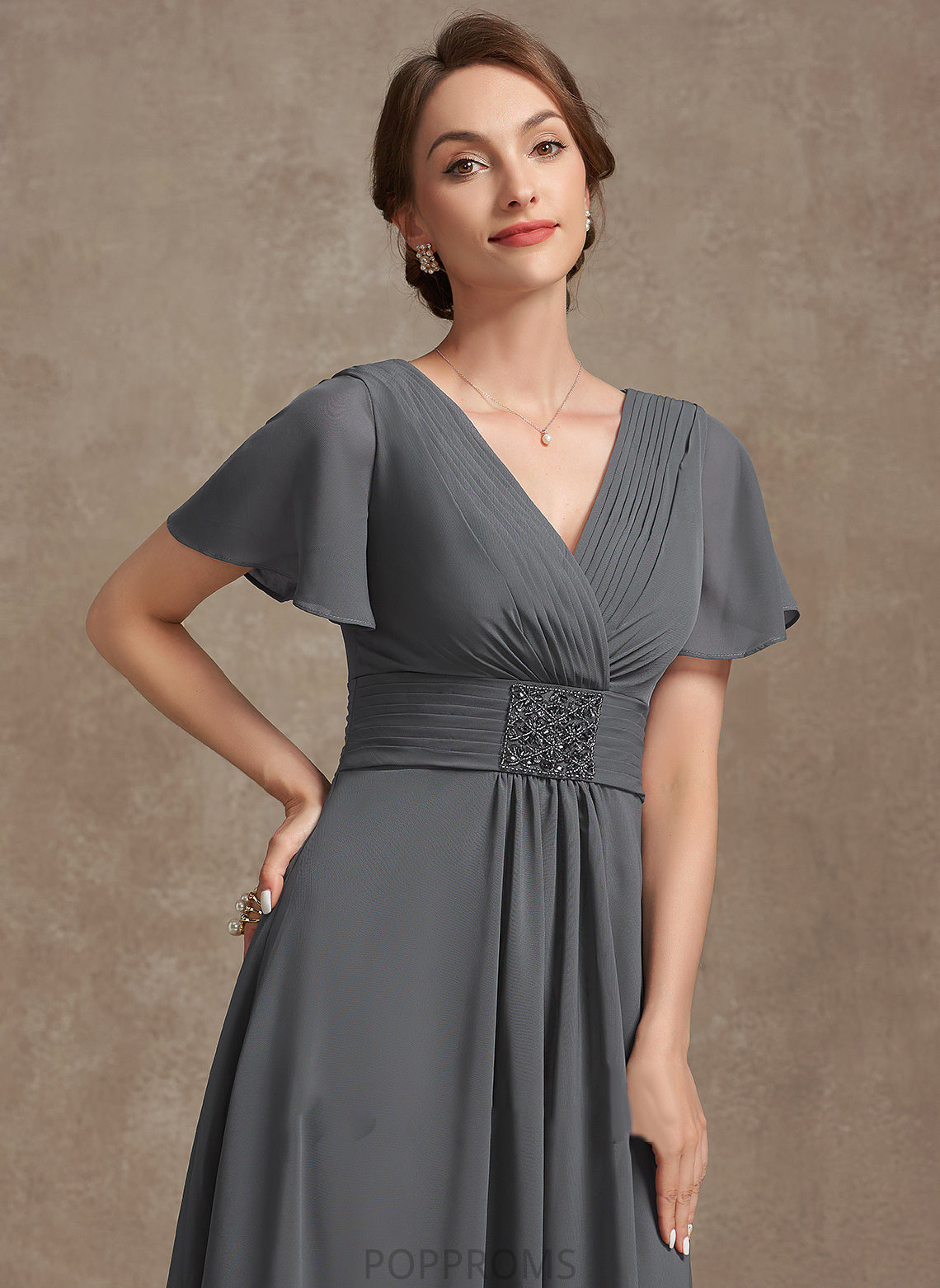 Mother Hayley A-Line Dress Bride Beading of Ankle-Length Mother of the Bride Dresses Chiffon Ruffle V-neck the With