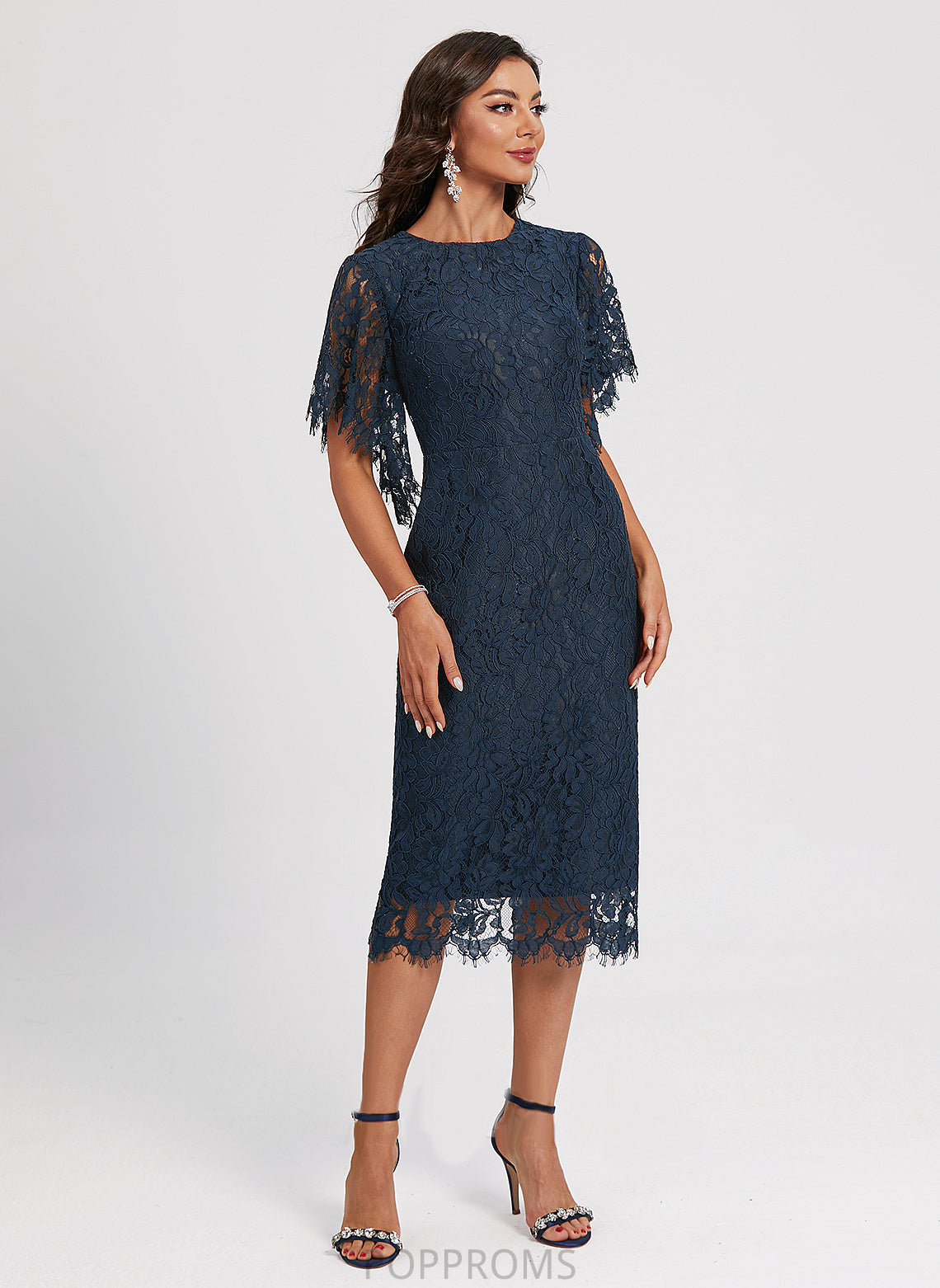 Lace Neck Clarissa Sheath/Column Scoop Dress Knee-Length Cocktail Cocktail Dresses