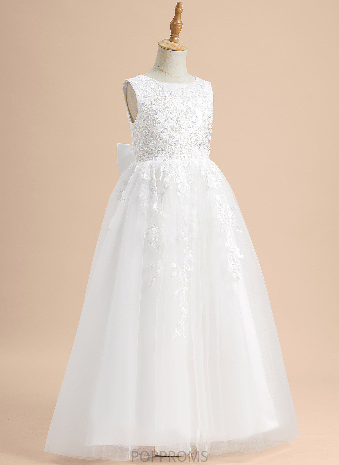 With Dress Girl Kaitlynn Tulle Flower Floor-length Flower Girl Dresses Lace/Flower(s)/Bow(s) - Sleeveless Scoop A-Line Neck