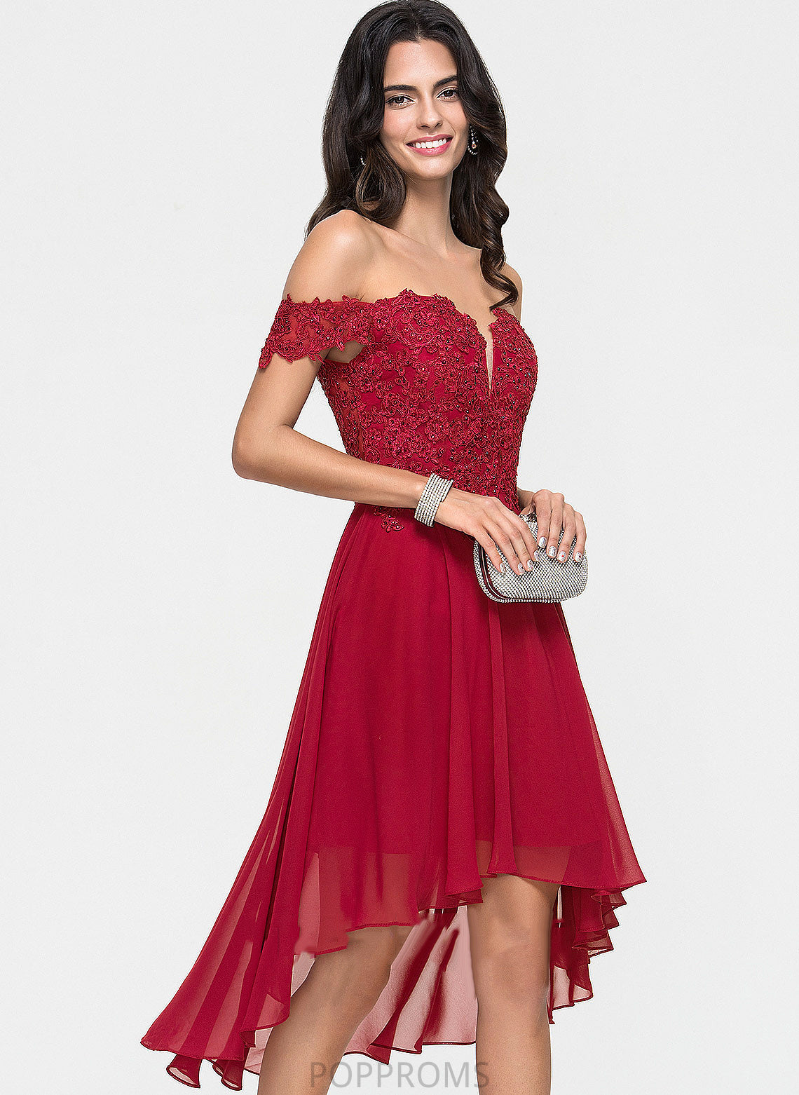 Dress Chiffon Beading Homecoming Dresses A-Line Homecoming Lace Asymmetrical Off-the-Shoulder With Jenny