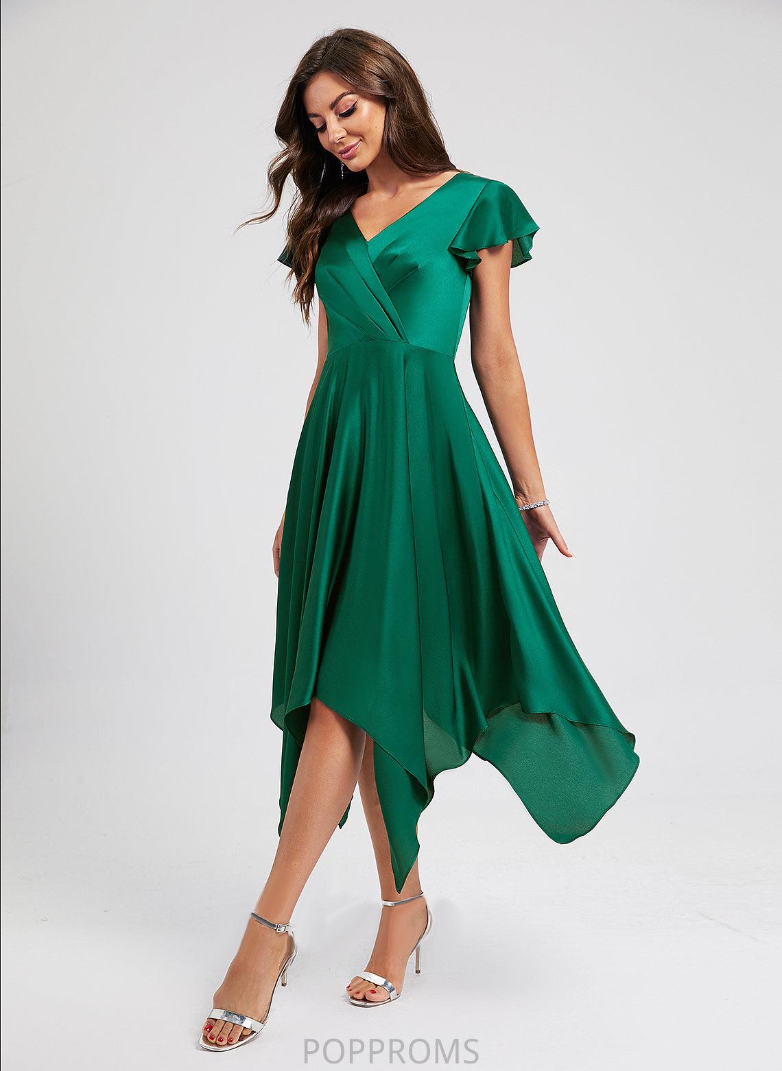 Dress Polyester Cocktail Dresses With Asymmetrical V-neck Piper Pleated Cocktail A-Line