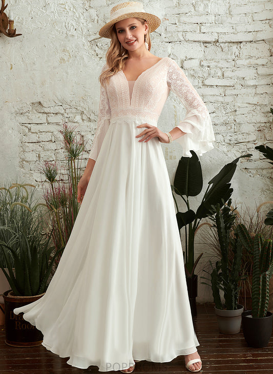 Chiffon Dress Lace Wedding V-neck Wedding Dresses Floor-Length Belinda A-Line