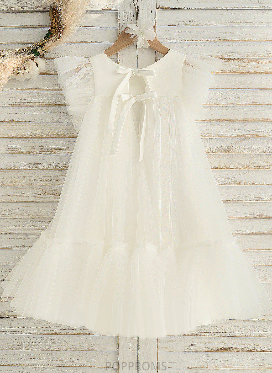 Neck Flower Knee-length Satin/Tulle - Sleeveless Maureen Girl Ruffles With Dress A-Line Flower Girl Dresses Scoop