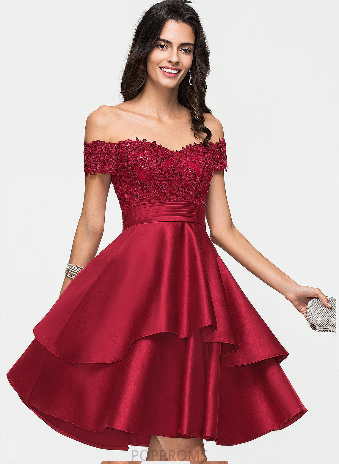 Off-the-Shoulder Homecoming Ryann Satin Sequins Lace With Homecoming Dresses Dress A-Line Knee-Length