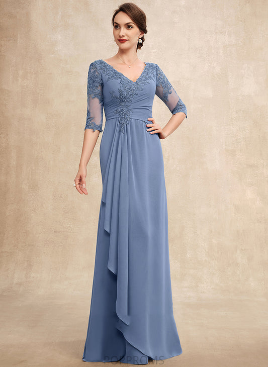 Bride A-Line the V-neck Chiffon Kenzie of Cascading Dress Floor-Length Lace Mother With Mother of the Bride Dresses Ruffles