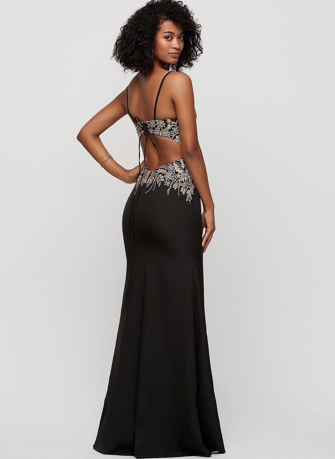 Prom Dresses With Ida Sequins V-neck Crepe Trumpet/Mermaid Stretch Floor-Length Split Front