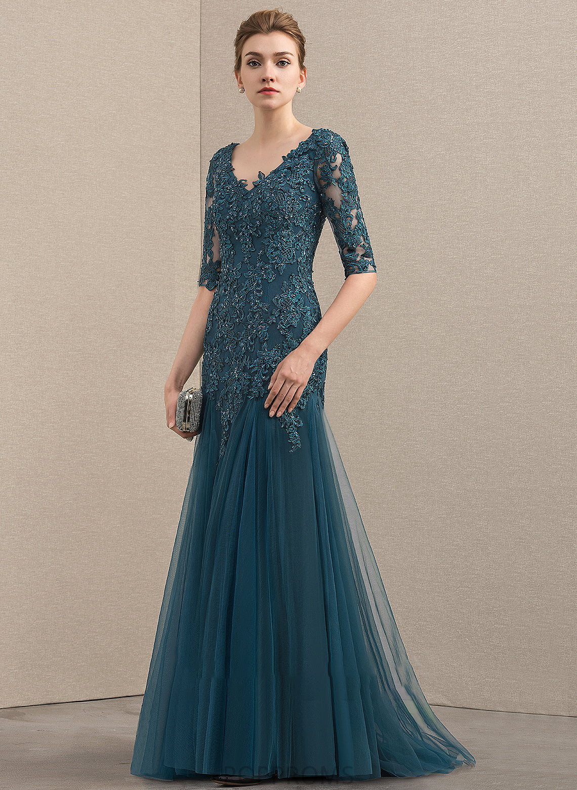 Trumpet/Mermaid Beading With Mother Irene Train V-neck the Mother of the Bride Dresses Dress of Tulle Sequins Sweep Bride Lace